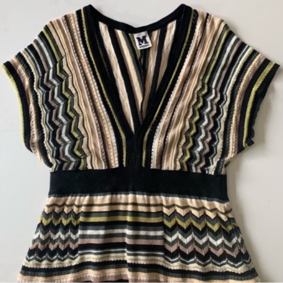 Missoni V-neck Empire Waist Dress in Green Cream and Black Vintage - Picture 4 of 9
